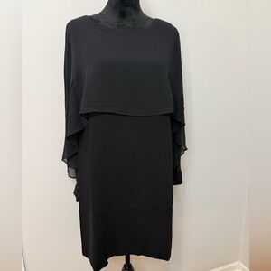 Marc Bouwer Unlimited Black Chiffon Overlay Dress Size S Elegant Cape Sleeve